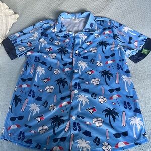 Blue Tropical Print Men's Casual Button Down Shirt